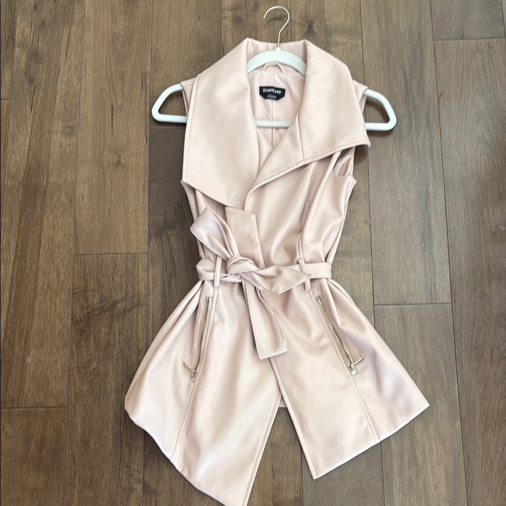 Pink BEBE Faux Leather Vest with Belt